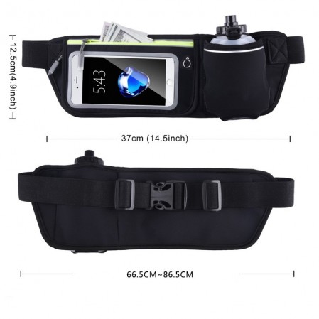 Running Belt Multifunctional Zipper Pockets Waterproof Waist Bag with Water Bottle