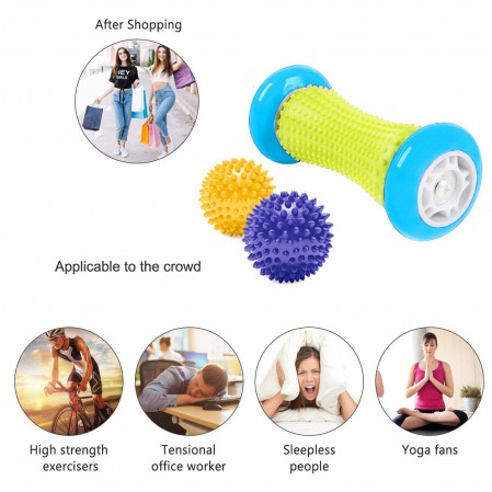 3 Pack Foot Massage Roller Massage Spiky Balls and Muscle Roller Stick