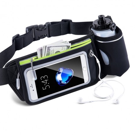 Running Belt Multifunctional Zipper Pockets Waterproof Waist Bag with Water Bottle