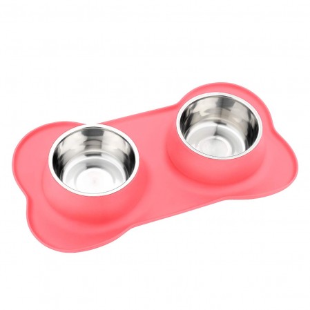Dog Bowls Stainless Steel with No Spill Non-Skid Silicone Mat