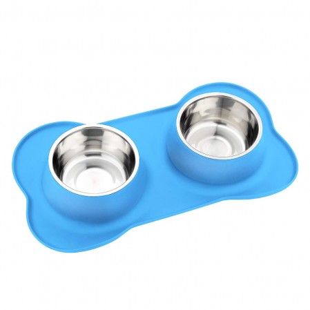 Dog Bowls Stainless Steel with No Spill Non-Skid Silicone Mat