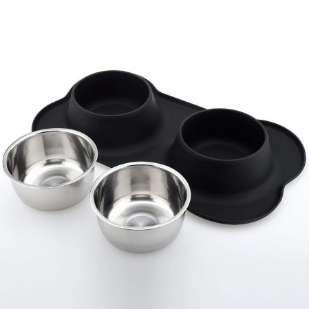 Dog Bowls Stainless Steel with No Spill Non-Skid Silicone Mat