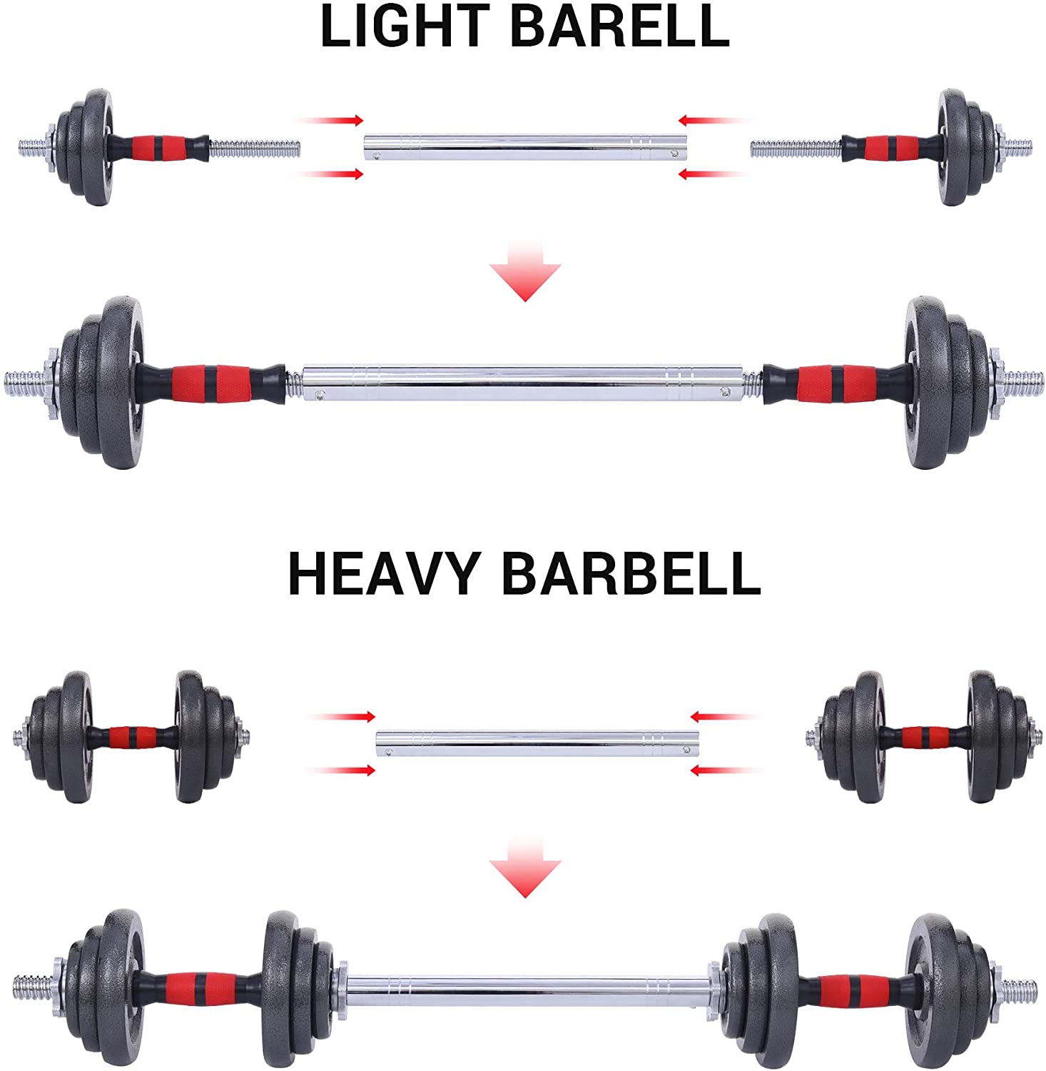 Piezas de alto rendimiento ajustable peso mancuerna Barbell kit 44 lb/66  lb/88LB equipo de entrenamiento en casa