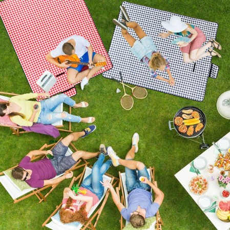 Foldable Classic Gingham Sandproof Waterproof 2M Picnic Blanket For Outdoor Beach Camping