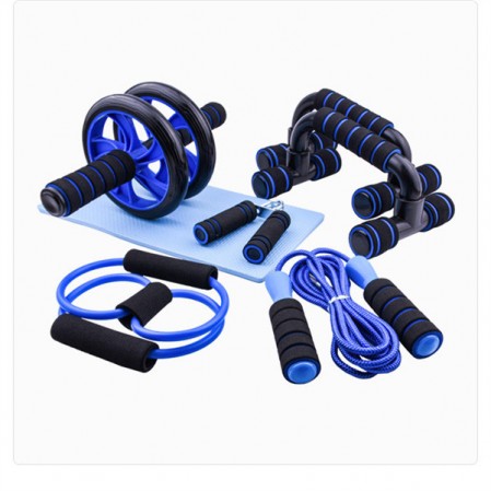 Fitness Set With AB Roller Push Up Stand Jump Rope And Resistance Band