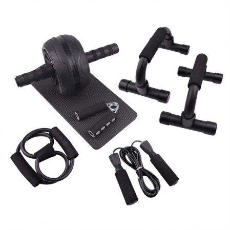 10-In-1 Ab Exercise Wheels Kit with Hand Grip Jump Rope Push-Up Bar