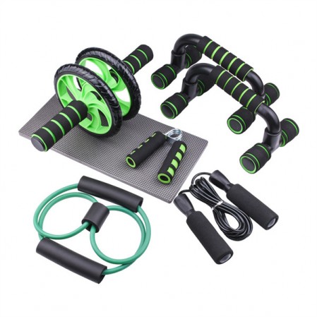 Fitness Set With AB Roller Push Up Stand Jump Rope And Resistance Band