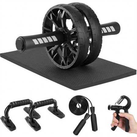 Fitness Set With AB Roller Push Up Stand Jump Rope And Resistance Band