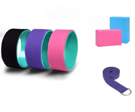 Sports Yoga Wheel  & Strap ,block Set for Back Pain, Stretching, Improving Flexibility and Backbends.